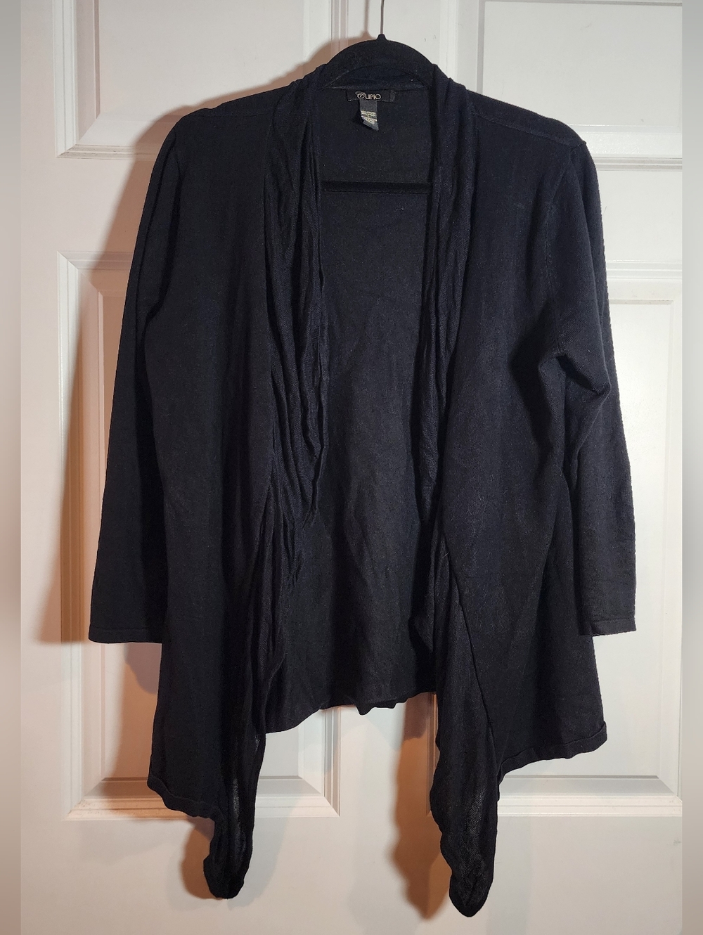 Cupio Black Open Front Cardigan Sweater Ruffle Trim L